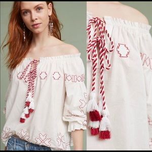 Harlyn Farina boho embroidered split V blouse